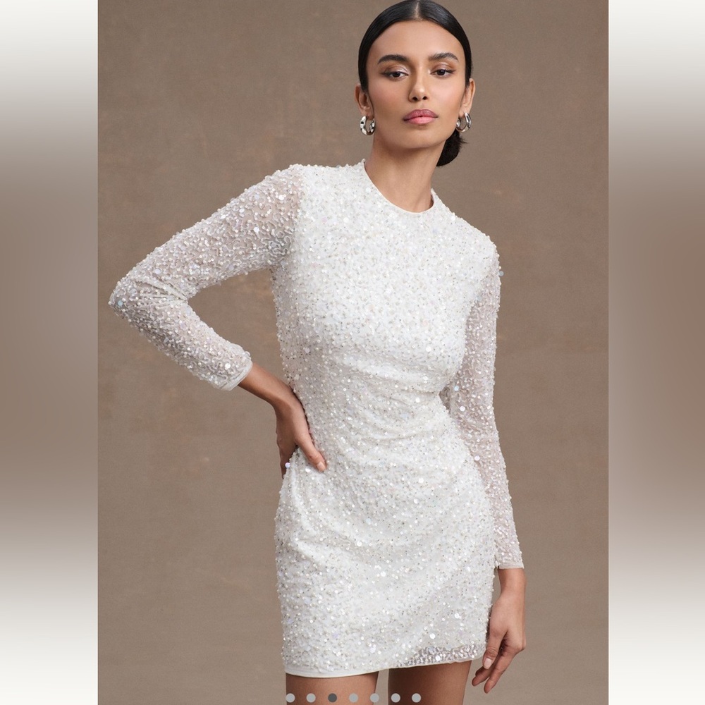 BHLDN White Long Sleeve Sequin Dress